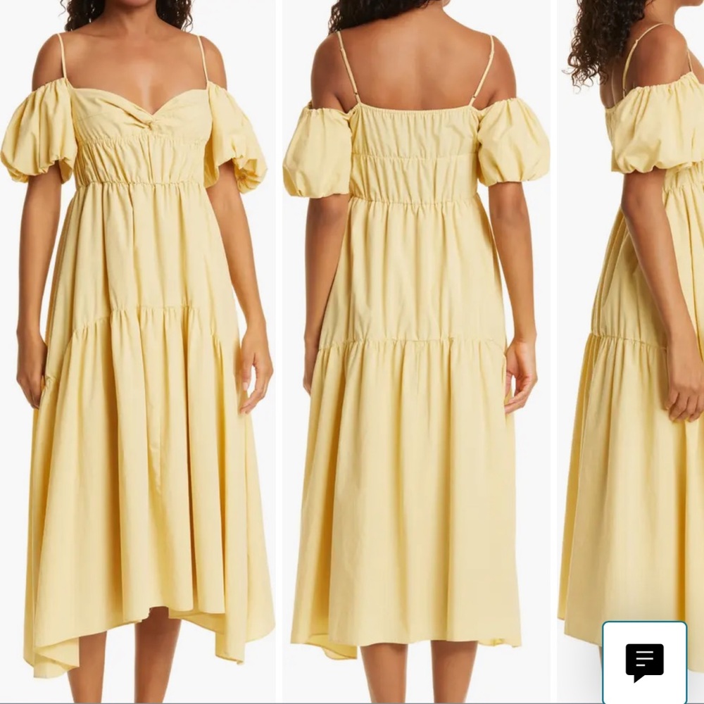 Vince Cold Shoulder Puff Sleeve Cotton Dress